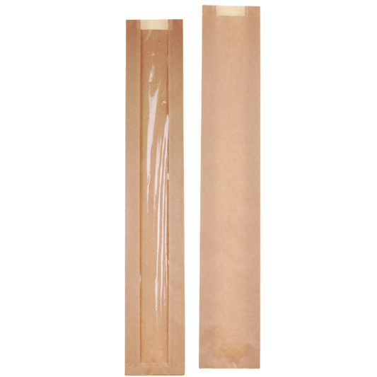 Bäckerfaltenbeutel 10 x 59 cm Bäckerbeutel mit Fenster braun - 900 Stück
